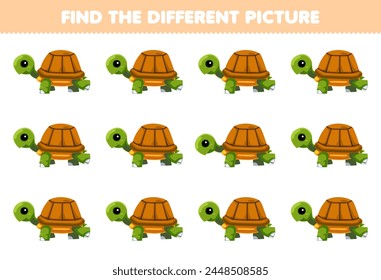 Game for children find the different picture of cute cartoon turtle printable pet worksheet