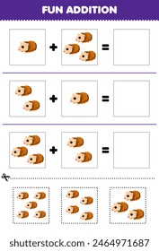 Juego para niños divertida adición por corte y coincidencia de lindas imágenes de conejillo de indias imprimible hoja de trabajo de mascotas