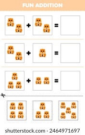 Game for children fun addition by cut and match of cute hamster pictures printable pet worksheet