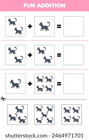 Juego para niños divertida adición por corte y coincidencia de lindas imágenes de gato imprimible hoja de trabajo de mascotas