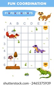 Game for children fun coordination help gecko move to the iguana pet worksheet