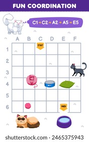 Game for children fun coordination help the cat move to the water bowl pet worksheet