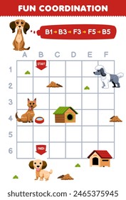 Juego para niños divertida coordinación ayudar al perro a moverse a la hoja de trabajo de mascota cachorro