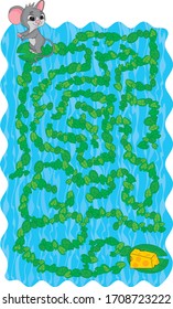 game for children to go through a maze through water lilies and find cheese