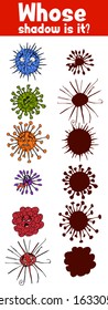 game for children guess the shadow. viruses and germs. vector illustration