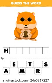Game for children guess the word letters practicing of cute hamster printable pet worksheet