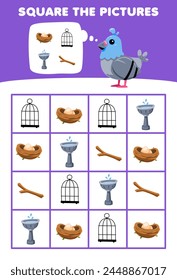 Game for children help cute bird square the correct stuff set picture pet worksheet