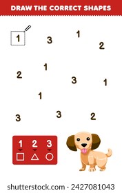 Game for children help cute dog draw the correct shapes according to the number pet worksheet