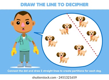 Game for children help veterinary boy draw the lines to separate the dog printable pet worksheet