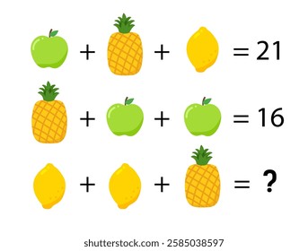 A game for children. How many are there? Fruits are different. Cute vector color illustration. 