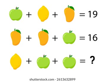 A game for children. How many are there? Fruits are different. Cute vector color illustration. 