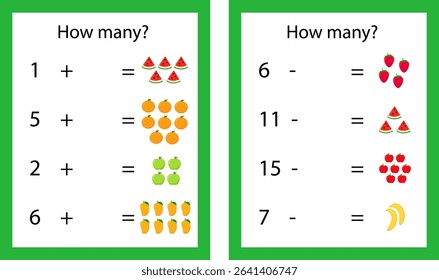 A game for children. How many are there? Fruits are different. Cute vector color illustration. 