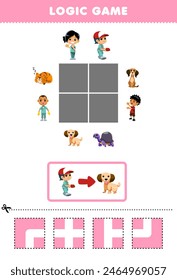 Juego para niños rompecabezas de lógica construir el camino para el veterinario moverse a la hoja de trabajo perro mascota