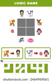 Game for children logic puzzle build the road for cat move to the girl pet worksheet