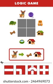 Game for children logic puzzle build the road for dog move to the bone and kennel pet worksheet