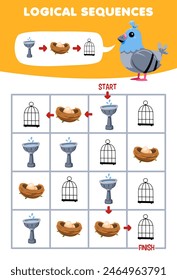Game for children logical sequence help bird sort a stuff from start to finish pet worksheet