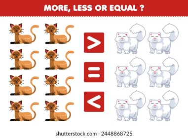 Game for children more less or equal count the amount of cute cats pet worksheet