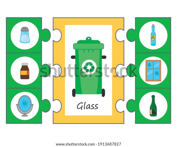 Game for children. Pazl. Waste sorting concept\
illustration. Sort garbage by type. Glass. Educational activity for\
kids and toddlers.