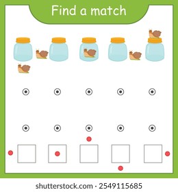 Game for children.  Practicing prepositions over, under, around with a snail and a jar. Vector illustration. Orientation in space