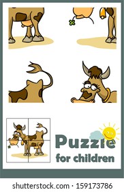 Game for children - puzzle - funny cow (vector)