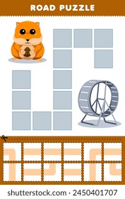 Game for children road puzzle help cute hamster move to the wheel printable pet worksheet