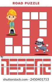 Game for children road puzzle help cute vet girl move to the dog printable pet worksheet