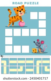 Game for children road puzzle help cute cat move to the mouse printable pet worksheet