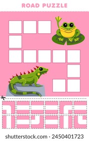 Game for children road puzzle help cute iguana move to the frog printable pet worksheet