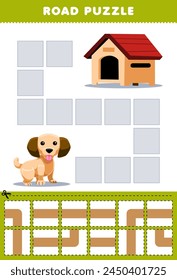 Game for children road puzzle help cute dog move to the kennel printable pet worksheet