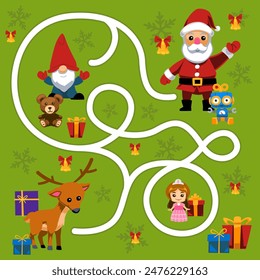 Spiel für Kinder einfaches Labyrinth mit niedlichen Cartoon Hirsch bewegen zu Weihnachtswinterarbeitsblatt