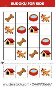 Game for children sudoku for kids with cute dog and stuff printable pet worksheet