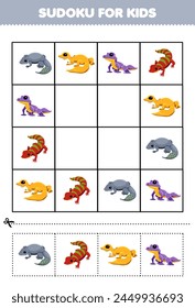 Game for children sudoku for kids with cute gecko printable pet worksheet