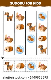 Game for children sudoku for kids with cute brown animal printable pet worksheet