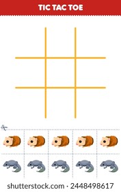 Juego para niños tic tac toe set con lindo conejillo de indias y gecko imagen imprimible hoja de trabajo para mascotas