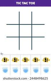 Juego para niños tic tac toe set con lindo pescado y pecera bowl imagen imprimible hoja de trabajo para mascotas