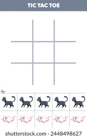 Game for children tic tac toe set with cute cat and mouse picture printable pet worksheet