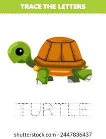 Game for children trace the letter of cute cartoon turtle printable pet worksheet