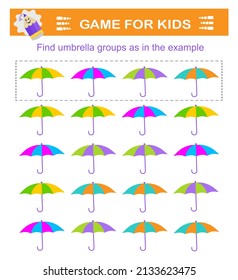 A game for children. Fınd umbrella groups as ın the example. Attention tasks for children.