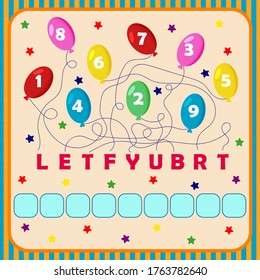 game for children. unravel the balls and read the encrypted word