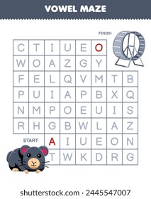 Game for children vowel maze help cute hamster move to running wheel printable pet worksheet