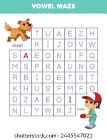 Game for children vowel maze help cute dog move to vet boy printable pet worksheet