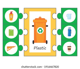 Game for children. Waste sorting concept illustration. Sort garbage by type. Garbage truck. Educational activity for kids and toddlers.