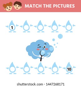 Game for childrens. Kids activity sheet with cute cloud character. Printable drawing worksheet. Fill in numbers from 1 to 10 