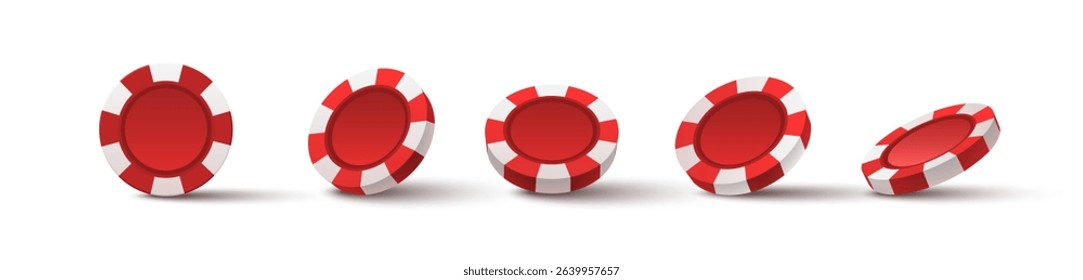 Game chips in different angles vector collection. Casino gambling tokens from various views