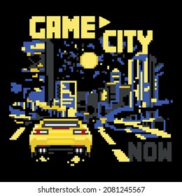 Game City Now Pixels 8 Bit Black Yellow Car