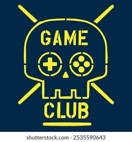 
Game club logotype with skull-shaped gamepad drawing