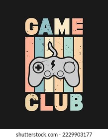 game club vintage gaming t-shirt design collection, typography gaming t-shirt collection, gaming retro style vector t-shirt