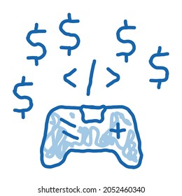 game coding and sell sketch icon vector. Hand drawn blue doodle line art game coding and sell sign. isolated symbol illustration