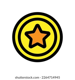 Línea de icono de moneda de juego aislada en fondo blanco. Icono delgado plano negro sobre el estilo de contorno moderno. Símbolo lineal y trazo editable. Ilustración vectorial de trazo simple y píxel perfecto