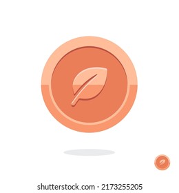 Game coin. Coin with leaf. Coin icon. Money symbol. Treasure sign. Bronze leaf. Symbol of luck. Cash money. Graphic user interface design element. Game purchases. Financial. Game elements. Eco market.